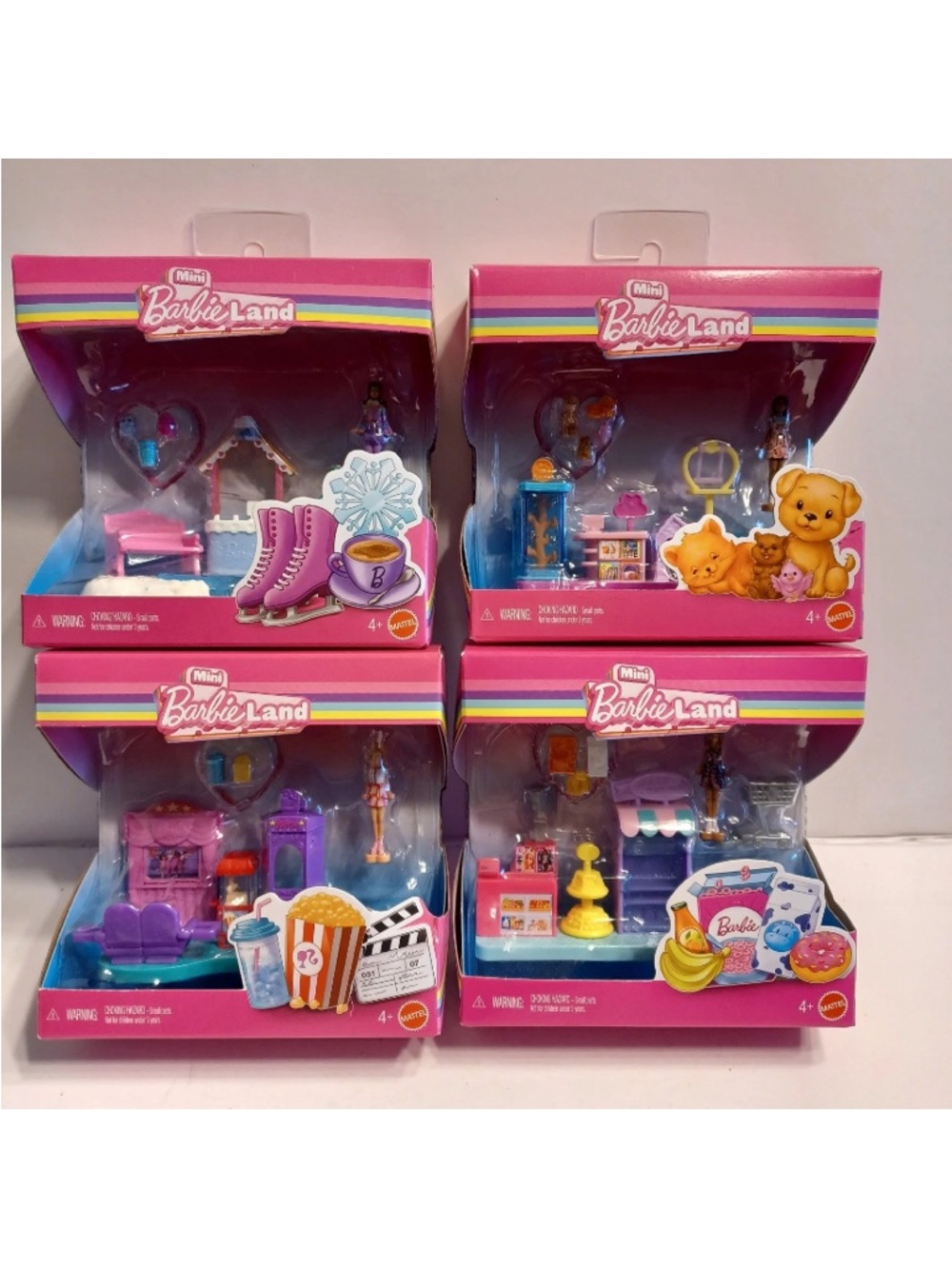 Mattel Mini Barbie Land Playset Lot of 4 - Ice Skating Theater Pet Store Grocery